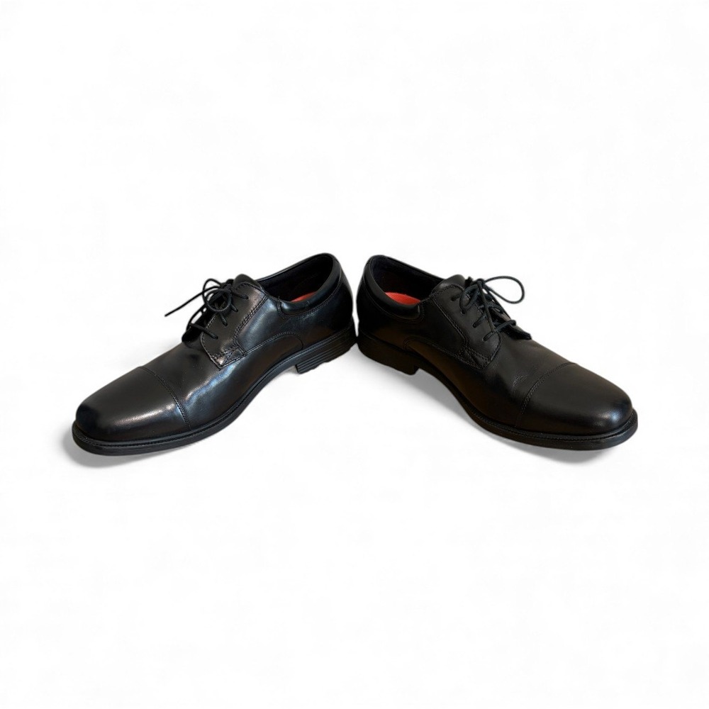 Rockport Mens Black Leather Dress Shoes Oxfords Walkability Cap Toe Hydro Shield - Picture 7 of 10